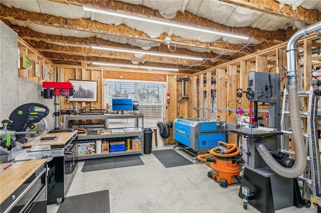 basement featuring a workshop area