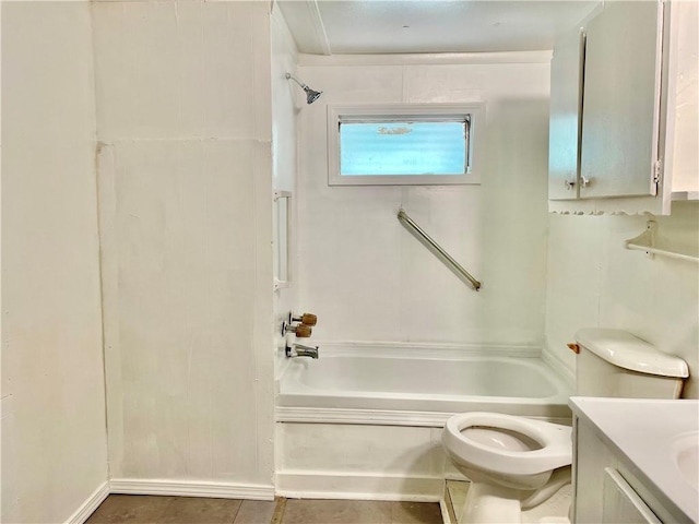 full bathroom featuring tile patterned floors, vanity,  shower combination, and toilet