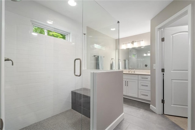660 Willow Knoll Dr SE, Marietta, GA 30067 - full bath featuring tile patterned floors, a shower stall, vanity, and recessed lighting