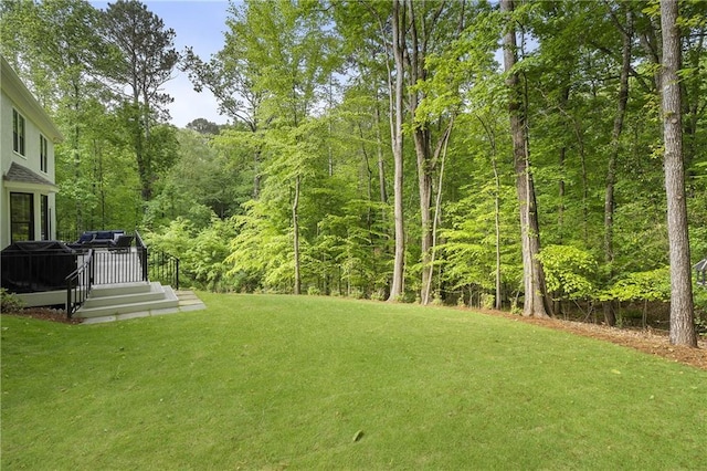 660 Willow Knoll Dr SE, Marietta, GA 30067 - view of green lawn featuring a deck and a view of trees