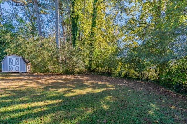 view of yard with a shed