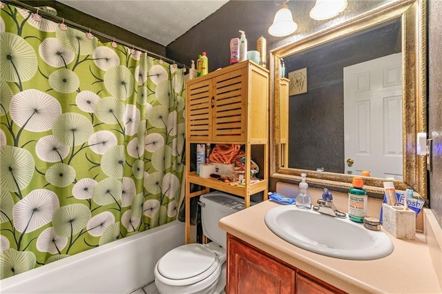 full bathroom with vanity, toilet, and shower / tub combo