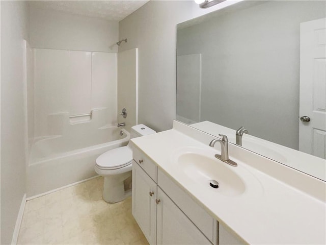 full bath with washtub / shower combination, vanity, and toilet