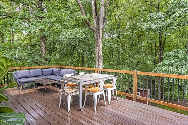 1867 N Creek Cir, Alpharetta, GA 30009 - wooden terrace with an outdoor living space, outdoor dining space, and a forest view