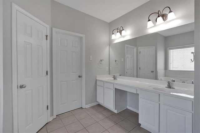 bathroom featuring a bath, vanity, and tile patterned floors