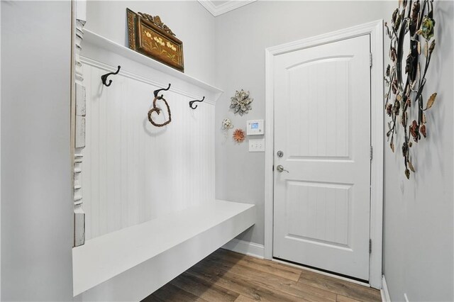 1255 Double Branches Ln, Dallas, GA 30132 - mudroom featuring wood finished floors and ornamental molding