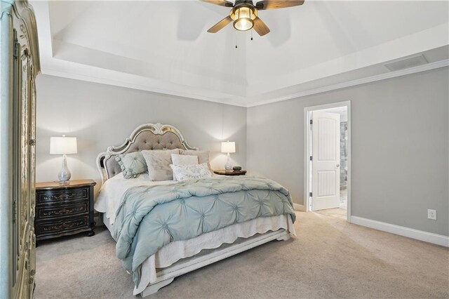1255 Double Branches Ln, Dallas, GA 30132 - bedroom featuring carpet floors, a raised ceiling, baseboards, ceiling fan, and ensuite bathroom