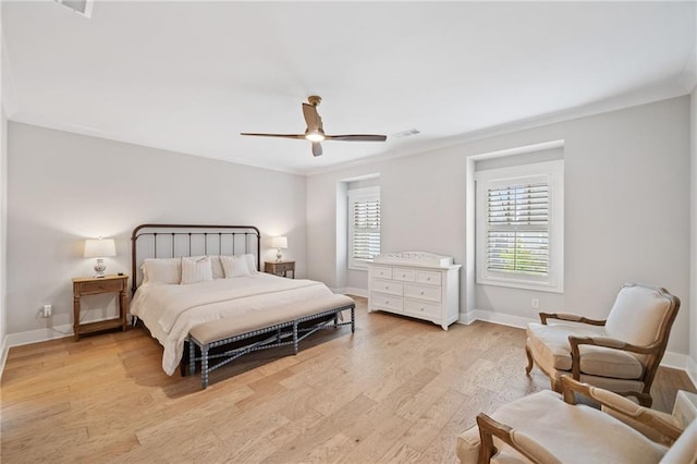 1010 Fendley St, Woodstock, GA 30188 - bedroom with light wood-style flooring, baseboards, a ceiling fan, and ornamental molding