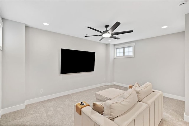 1010 Fendley St, Woodstock, GA 30188 - living room with recessed lighting, light colored carpet, ceiling fan, and baseboards