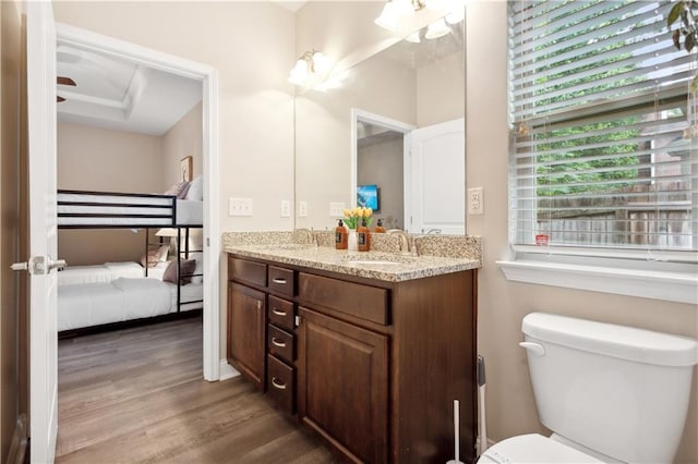 bathroom featuring hardwood / wood-style floors, vanity, and toilet