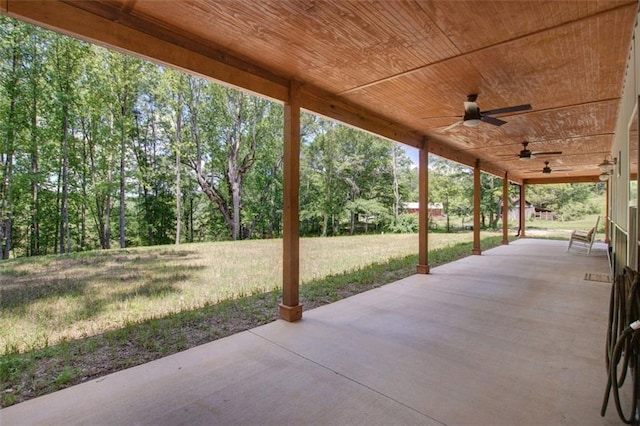 618 W Glade Creek Rd, Clarkesville, GA 30523 - view of patio / terrace with a ceiling fan and view of scattered trees