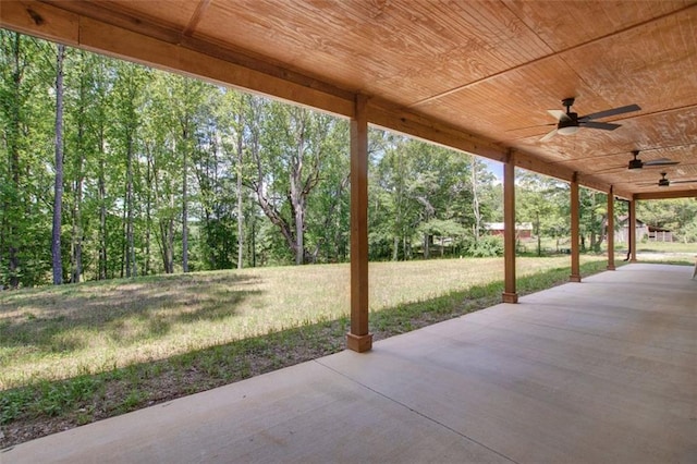 618 W Glade Creek Rd, Clarkesville, GA 30523 - view of patio featuring ceiling fan and view of wooded area