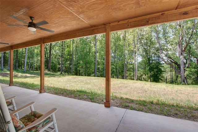 618 W Glade Creek Rd, Clarkesville, GA 30523 - view of patio featuring ceiling fan and a forest view