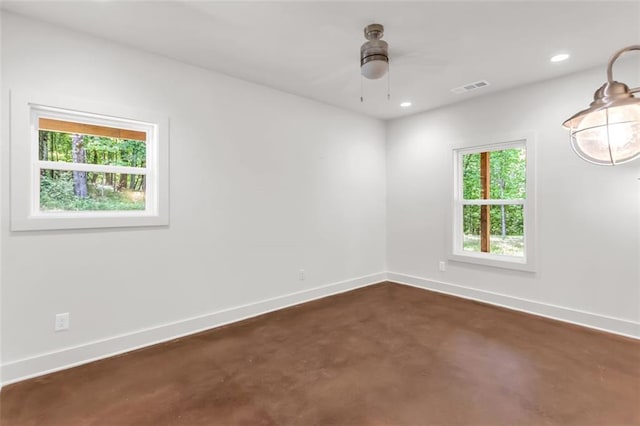 618 W Glade Creek Rd, Clarkesville, GA 30523 - unfurnished room with concrete floors, baseboards, recessed lighting, and a ceiling fan