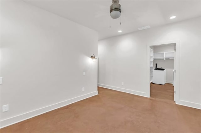 618 W Glade Creek Rd, Clarkesville, GA 30523 - empty room with a ceiling fan, baseboards, recessed lighting, washer / dryer, and finished concrete floors