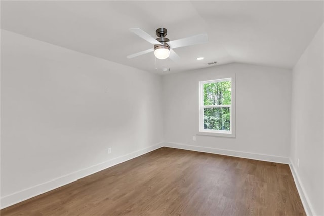 618 W Glade Creek Rd, Clarkesville, GA 30523 - empty room featuring dark wood-style flooring, baseboards, lofted ceiling, and ceiling fan