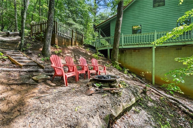 127 Berry Reister Rd, Blairsville, GA 30512 - view of yard with an outdoor fire pit, stairs, and a deck