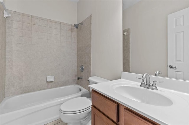 full bath with toilet, vanity, and  shower combination