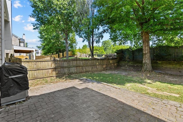 view of patio / terrace featuring grilling area and a fenced backyard