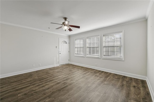 2825 NE Expy NE Unit F003, Atlanta, GA 30345 - spare room featuring a ceiling fan, crown molding, and dark wood-style flooring