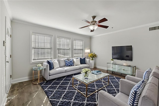 2825 NE Expy NE Unit F003, Atlanta, GA 30345 - living area with a ceiling fan, ornamental molding, and wood finished floors