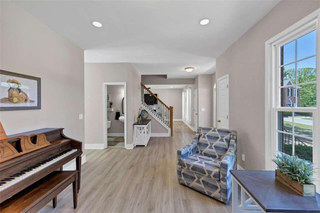 829 Verdun Way, Marietta, GA 30064 - living area with light wood-style flooring, baseboards, recessed lighting, and stairs