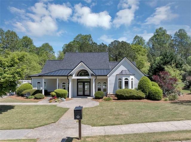 829 Verdun Way, Marietta, GA 30064 - view of front of home featuring a standing seam roof, french doors, a front yard, and metal roof