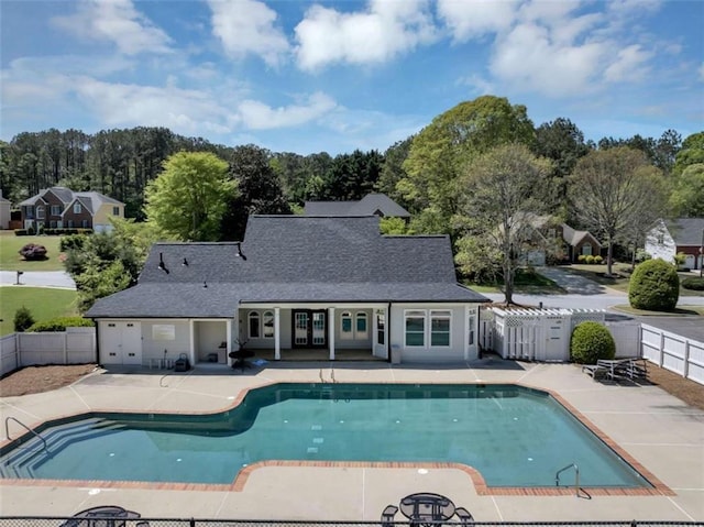 829 Verdun Way, Marietta, GA 30064 - view of swimming pool with a fenced backyard, a patio, a fenced in pool, and french doors