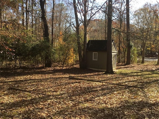 view of yard with a storage shed