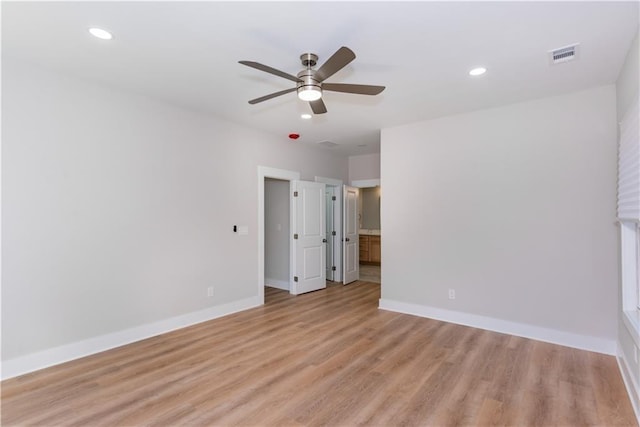 3286 Bachelor St, East Point, GA 30344 - unfurnished bedroom with light wood-style floors, recessed lighting, and ceiling fan
