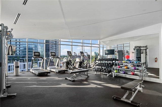 3107 Peachtree Rd NE Unit 1403, Atlanta, GA 30305 - workout area with expansive windows
