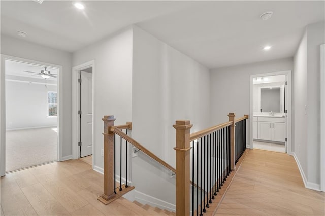 714 Smokey Quartz Way, Kennesaw, GA 30144 - corridor featuring an upstairs landing, light wood finished floors, recessed lighting, and baseboards