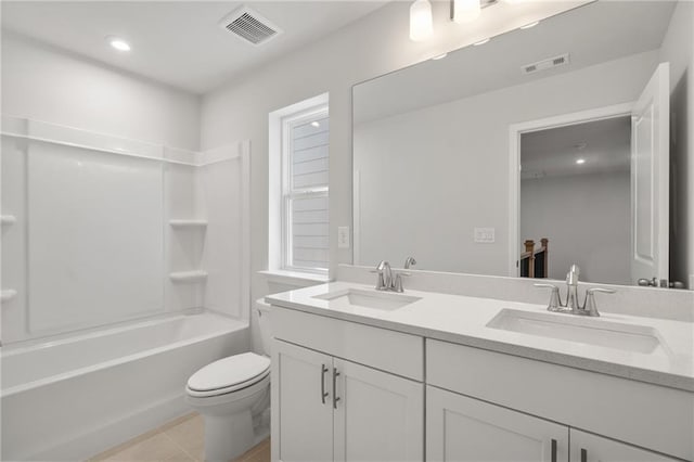 714 Smokey Quartz Way, Kennesaw, GA 30144 - bathroom featuring toilet, double vanity, tile patterned floors, shower / tub combination, and recessed lighting