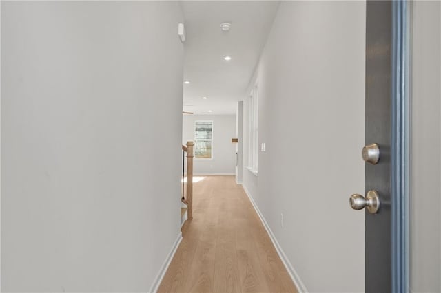714 Smokey Quartz Way, Kennesaw, GA 30144 - hallway featuring an upstairs landing, light wood-type flooring, recessed lighting, and baseboards