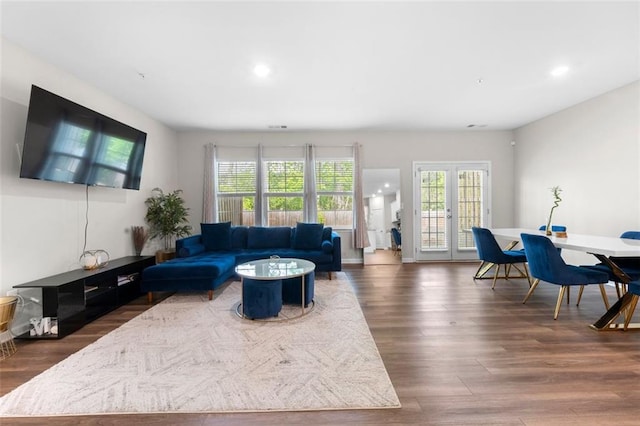1025 Cherryfield Run, Marietta, GA 30008 - living room featuring wood finished floors, recessed lighting, and french doors