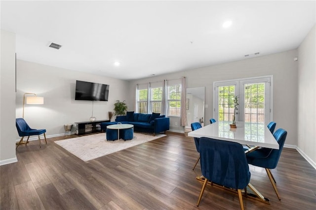 1025 Cherryfield Run, Marietta, GA 30008 - living room with french doors, dark wood-style floors, baseboards, and recessed lighting
