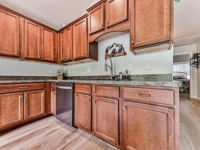 kitchen with sink, light hardwood / wood-style floors, and dishwasher