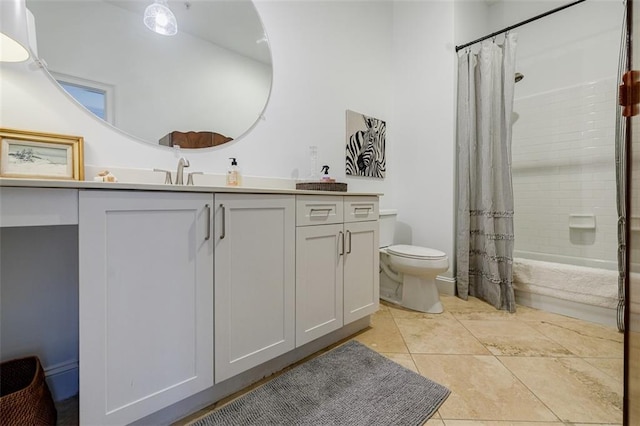 full bathroom featuring vanity, tile patterned floors, toilet, and shower / bath combo