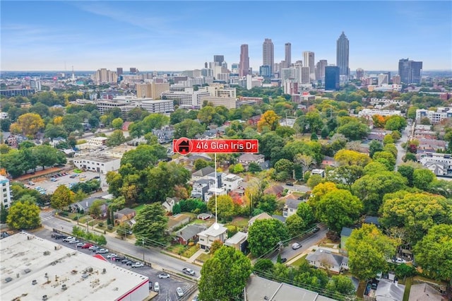 aerial view with a city view