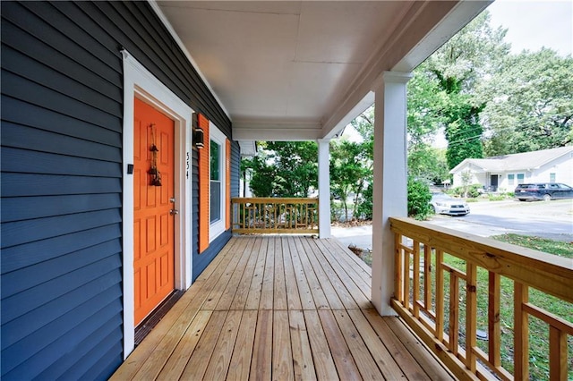 wooden deck featuring a porch