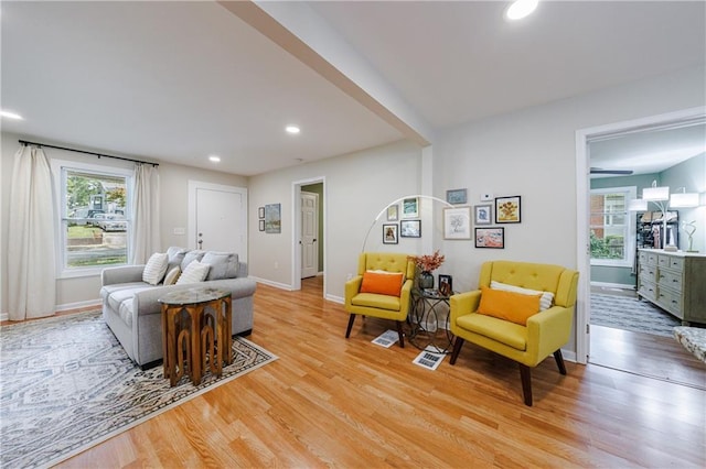 living room with light hardwood / wood-style floors