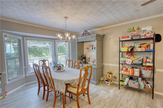 78 N Pomona Rd, Hampton, GA 30228 - dining space featuring a chandelier, light wood-style floors, baseboards, ornamental molding, and a textured ceiling