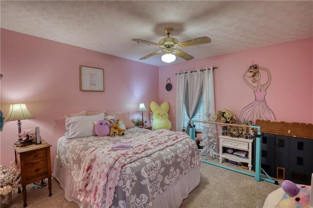78 N Pomona Rd, Hampton, GA 30228 - bedroom featuring light carpet, a textured ceiling, and a ceiling fan