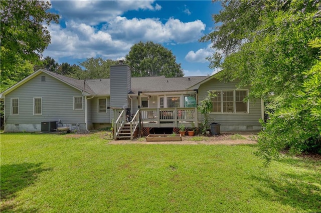 78 N Pomona Rd, Hampton, GA 30228 - rear view of house with crawl space, cooling unit, a chimney, a yard, and a deck