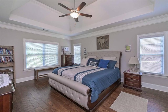 295 Hanover Dr, Villa Rica, GA 30180 - bedroom featuring a raised ceiling, multiple windows, wood finished floors, and ornamental molding
