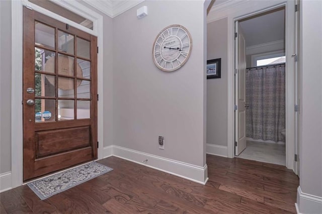 295 Hanover Dr, Villa Rica, GA 30180 - foyer entrance with ornamental molding, dark wood-style floors, and baseboards