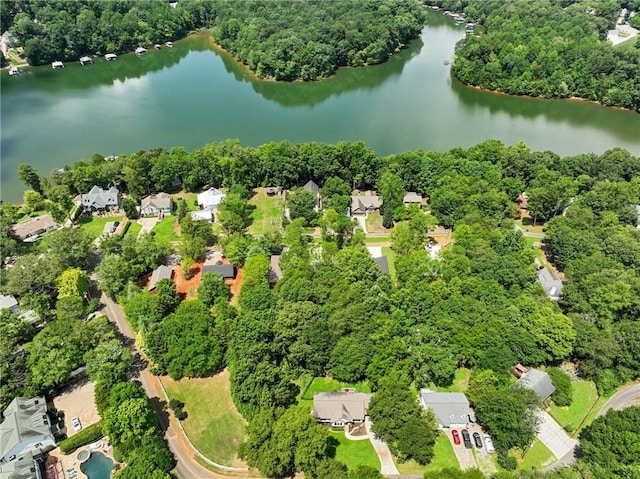 aerial view featuring a water view and a residential view