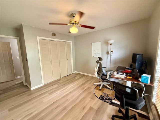 6851 Roswell Rd Unit D33, Atlanta, GA 30328 - office area featuring light wood-type flooring, ceiling fan, and baseboards