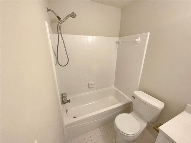 full bathroom featuring vanity, toilet, and tiled shower / bath combo