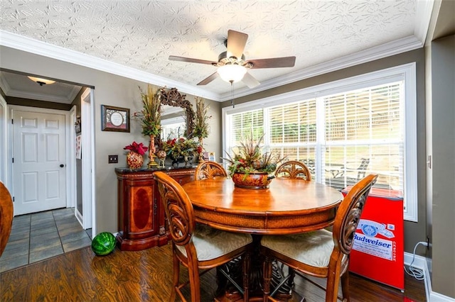 7282 Litany Ct, Flowery Branch, GA 30542 - dining area with wood finished floors, ceiling fan, and baseboards